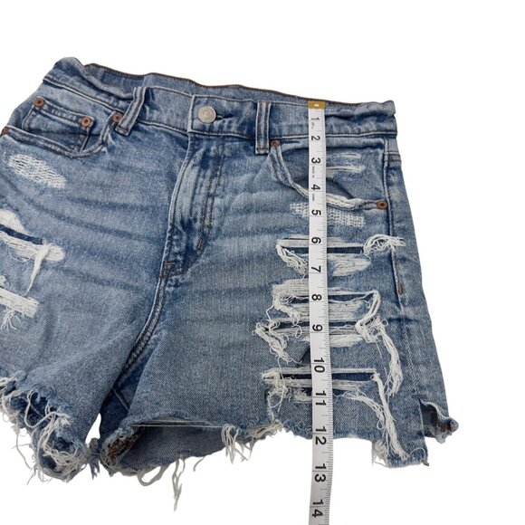 American Eagle Womens Distressed Patched Denim Shorts Size 4 High Rise - Picture 7 of 12